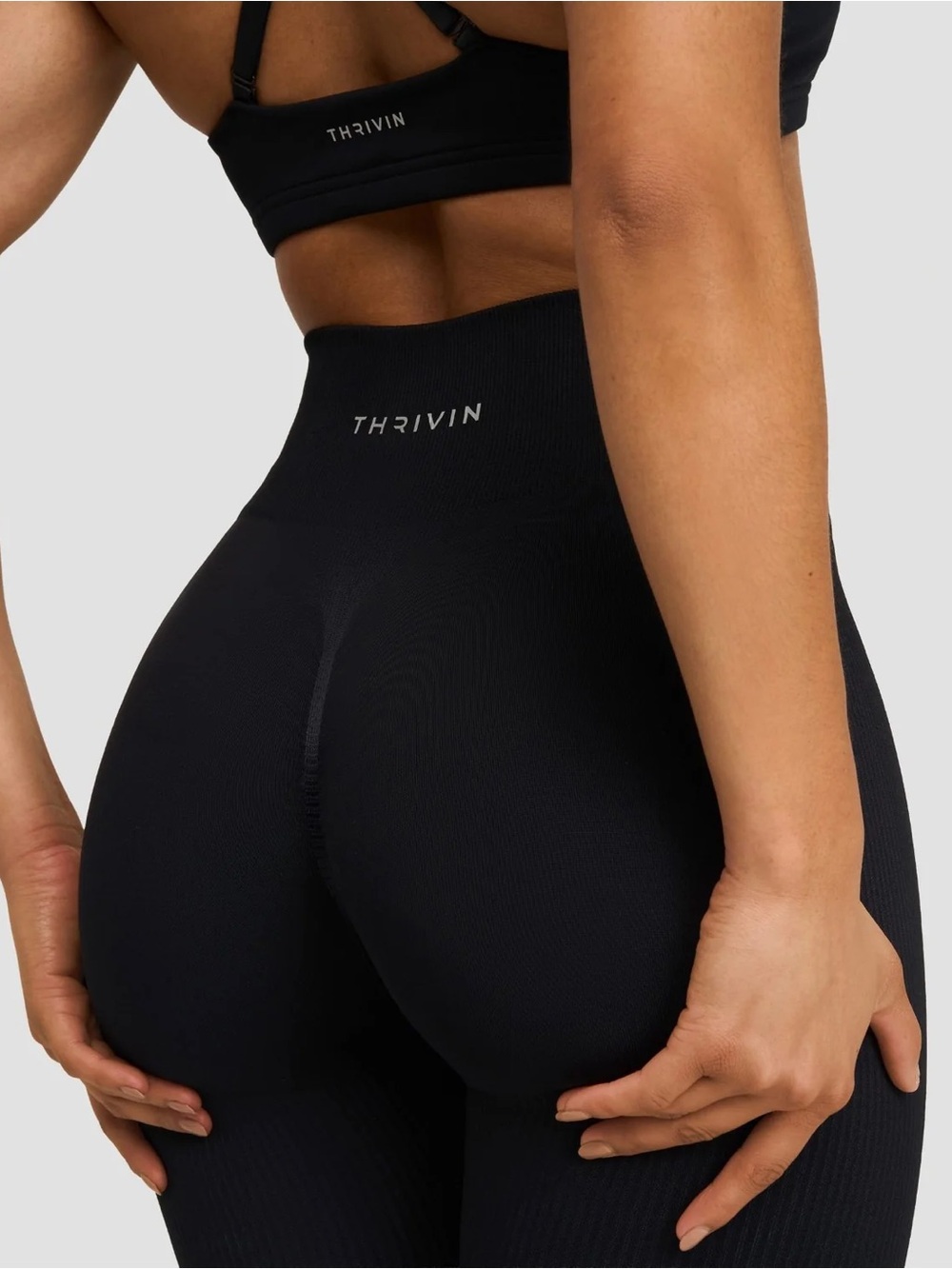 THRIVIN High Waist Elevate Ribbed Contour Leggings Pure Black Medium - Picture 2 of 13